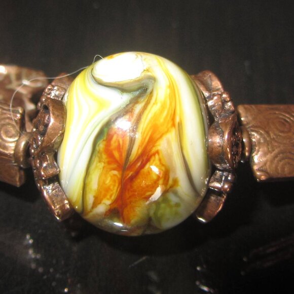 VIKING WEAVE BRACELET - Copper with Lampwork Bead - Maple Leaf Charm - Handmade - Picture 9 of 9